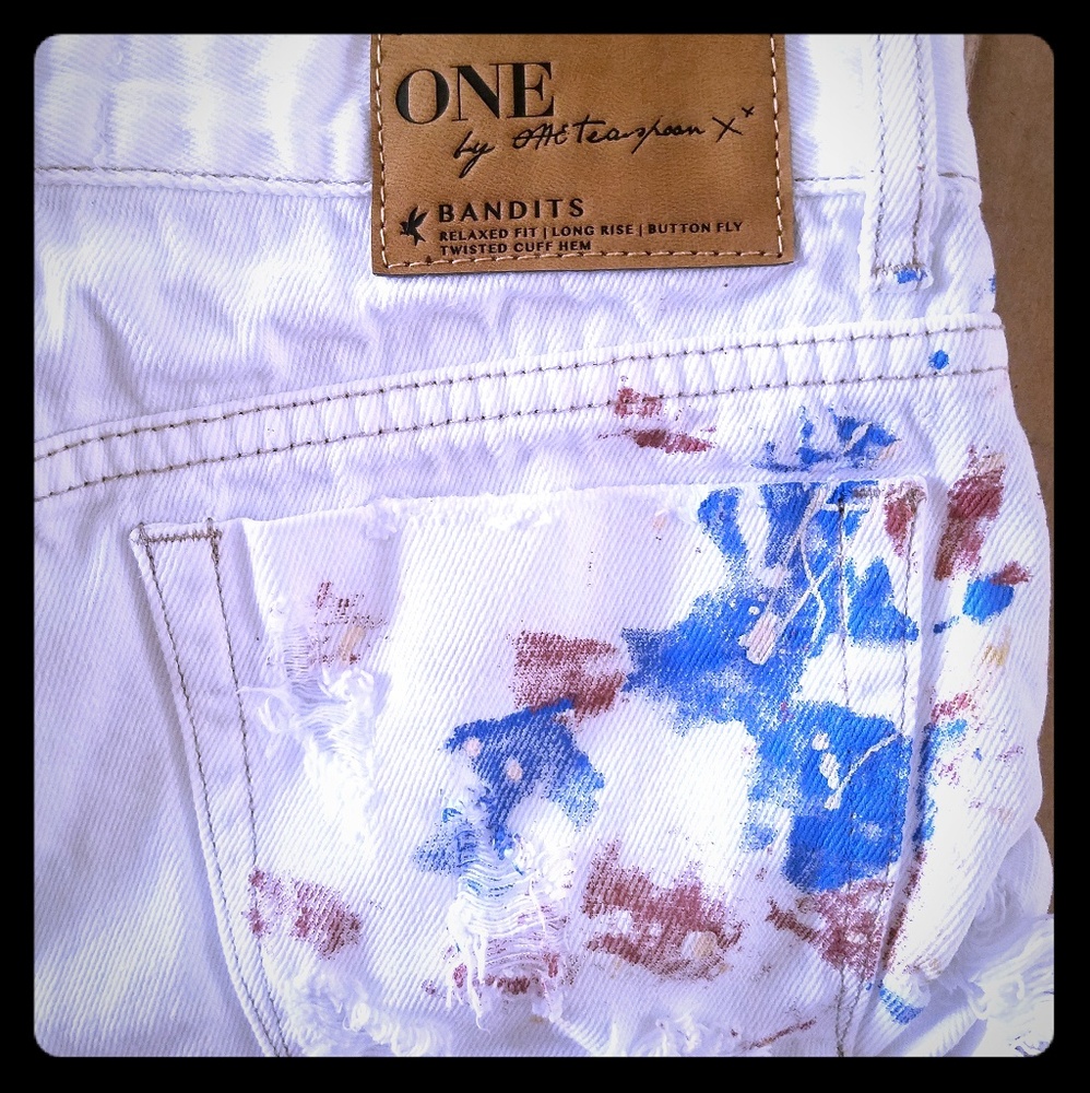 One X Oneteaspoon Paint Splattered White Bandits